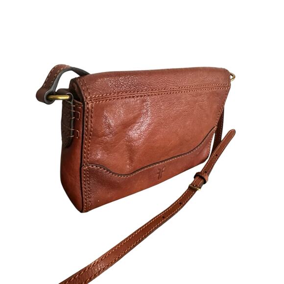 FRYE Crossbody Leather Purse Melissa Brown Double Zip Fold Over Flap - Picture 2 of 10